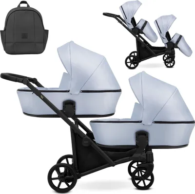 Produktbild von Kunert BRAV DUO 2in1  Doppelkinderwagen in Hellblau mit Gelrädern und schwarzem Rahmen