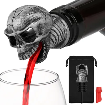 Totenkopf Weinflaschenverschluss und Ausgießer 2-in-1, grau