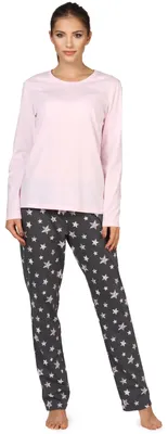 Produktbild von Bellivalini Damen Schlafanzug lang Pyjama Rundhalsausschnitt BLV50-167 (Rosa Graphite Sterne, XL)