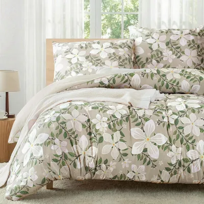 Produktbild von Bettwäsche 220x240cm 3-teilig Beige Blumen Mikrofaser 2 Kissenbezüge 80x80cm