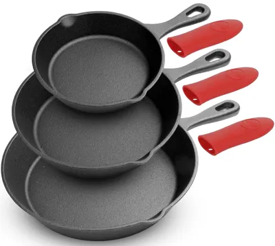 Produktbild von NutriChef Pfannenset 3-teilig 20/25/30 cm– Gusseisenpfanne Induktion mit Tropfra
