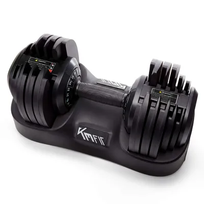 Produktbild von KM-Fit Verstellbare Kurzhantel 25 kg einzeln, 18 Gewichtsstufen, Einhand-Drehmechanismus, Stop-Lock, Gusseisen, Home-Gym mit Basis