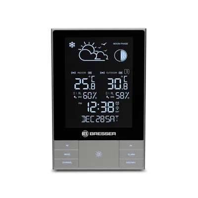 Produktbild von Explore Scientific Wetterstation WSH5001 mit Außensensor, Innen- und Außentemperatur sowie Luftfeuchtigkeit, Wettervorhersage, Frostwarnung, funkgesteuerter Uhr, Mondphasen und Wecker