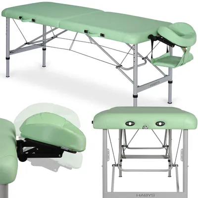 Produktbild von Habys, Aero 2 Zonen Aluminium Massageliege | Massagetisch, Massagebank | Höhenverstellbar Tragebares Klappbar Kopfstütze | 165x70 cm | Grün