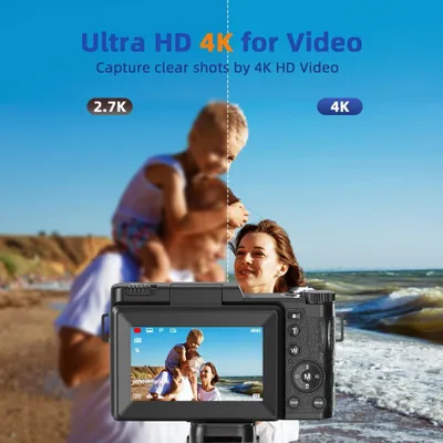 Obrázok produktu pre Digitálny fotoaparát 16X , 48MP fotoaprát s 3,0" obrazovkou otočnou o 180°, so statívom a mikrofónom, so širokouhlým objektívom a makroobjektívom, 32GB TF karta