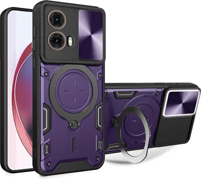 Produktbild von Handyhülle für Motorola Moto G85 Dual-Layer Stoßfest Rüstung Hülle mit Dia Kameraschutz und Kreisförmig Ring Ständer Lila