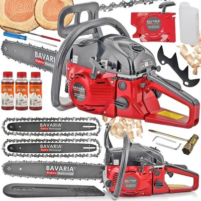 Produktbild von Benzin Kettensäge Motorsäge 5,5PS Motorkettensäge 58ccm 2x Ketten 2x Schwerte 300ml Öl XXL SET