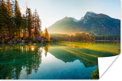 Produktbild von MuchoWow® Poster See - Wald - Berge - Natur - Sonne - Landschaft 60x40 cm - Schlafzimmerdekoration