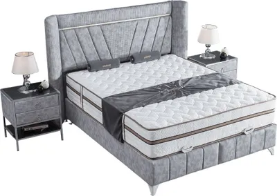 Produktbild von LUSSAT Polsterbett  160x200  - Farbe: Grau - Set:  Bettkasten-Kopfteil - Matratze