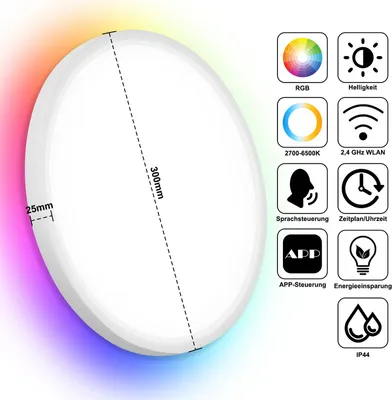 Produktbild von TolleTour Smart LED Deckenleuchte 24W - Lampen Schlafzimmer, Lampe, Deckenlampe, RGB dimmbar