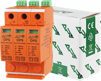 Produktbild von Überspannungsschutz Blitzschutz Photovoltaik 1000V DC 3-polig T1+T2 PV-Anlage Kombiableiter Typ I+II (B+C) mit Kontrollkontakt