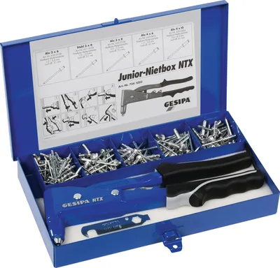 Imagen del producto de ART 88471: Remaches ciegos - Set Junior, caja de remaches con alicates manuales NTX. Precio/unidad de venta