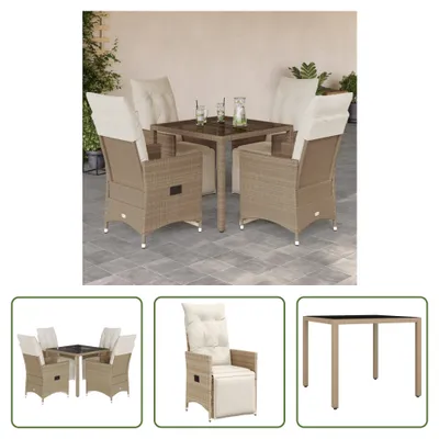 Produktbild von The Living Store 5-tlg. Garten-Bistro-Set mit Kissen Beige Poly Rattan