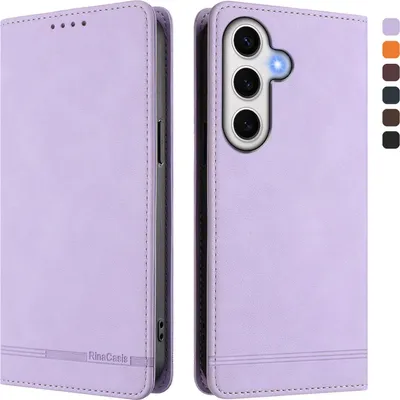 Produktbild von Hülle für Samsung Galaxy S24 FE, Retro Kunstleder Ständer Klapphülle mit Kartenfächer und Magnetische Violett