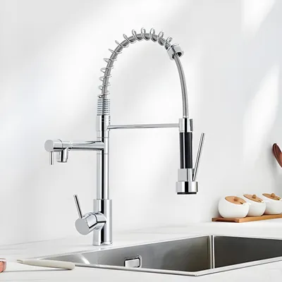 Produktbild von Wasserhahn Küche, Hochdruck Küchenarmatur, Mischbatterie Spültischarmatur mit Federbrause, 360° schwenkbar, 2 Sprühfunktionen, Edelstahl