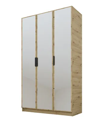Immagine prodotto di PAWS MOBEL Armadio inclinabile in rovere Artisan 120x52x200 cm, armadio a tre ante aperto con specchi sui frontali, ripiani e appendiabiti