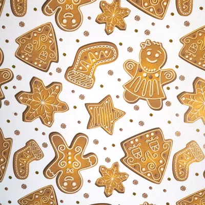 Produktbild von Geschenkpapier Lebkuchen Motiv 70cm x 2m Rolle Weiß / Braun