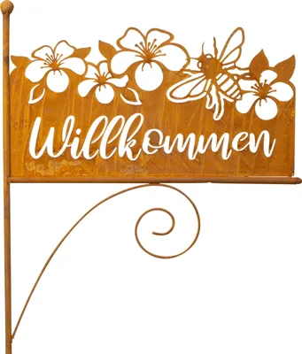 Produktbild von Gartenschild Gartenstab mit Schild "Willkommen" aus Metall Rostfarben Höhe 119 cm Breite 42 cm