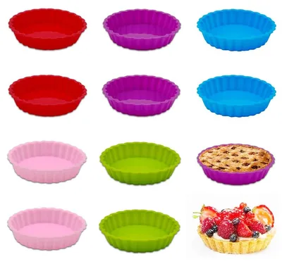 Produktbild von Tartelettformen, 10 Stück - Silikon-Formen für Tortenböden - Mini-Tortenformen, 11 cm - Antihaftbeschichtet - Hitzebeständig - Wiederverwendbar - Backform
