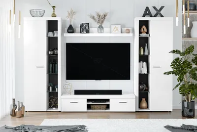 Produktbild von AX LIVING Spacoro XL Wohnwand weiß modern hochwertig 300 cm ohne LED