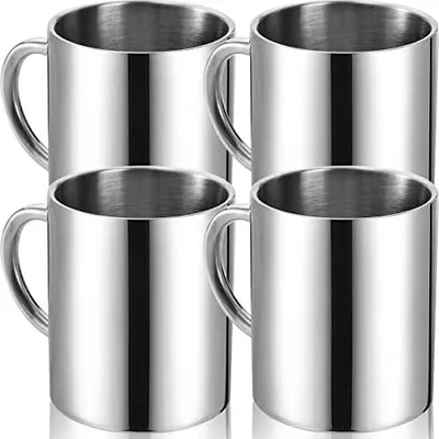 Produktbild von Tebery 4 Stück 300ml Edelstahl Kaffeebecher, Kaffeetasse, Doppelwandige Isolierbecher, Thermobecher Set, Silberfarben