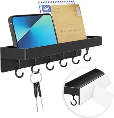 Immagine prodotto di Portachiavi in legno con 6 ganci, senza cacciavite, supporto da parete per riporre le chiavi sulla porta d'ingresso, portaposate da appendere