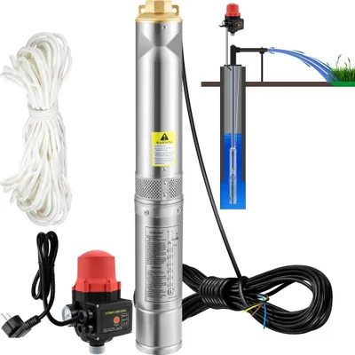 Immagine prodotto di Pompa per pozzi profondi 750W - Pompa per pozzi con 105L/min - Pompa sommergibile fino a max. 62m di prevalenza - Pompa per tubi 230V 50Hz Pompa per sabbia IP68 - Pompa per acqua - 11 stadi di girante - Ideale per l'irrigazione o l'approvvigionamento idrico