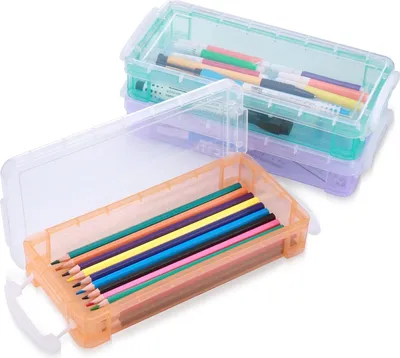 Produktbild von JIANTA 3er-Pack stapelbare Stifteboxen 3 Farben Bürobedarf Organizer, transparente Stifteboxen Stifthalter