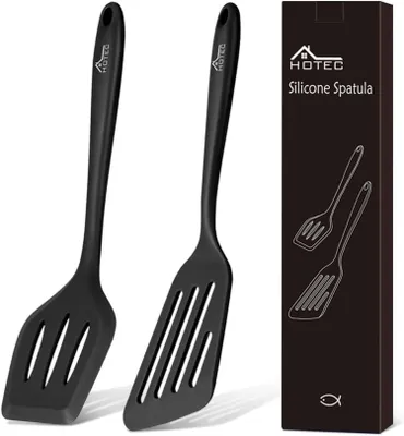 Produktbild von Hotec Pfannenwender-Set aus lebensmittelechtem Silikon, hitzebeständig, antihaftbeschichtet, 2 Stück Schwarz