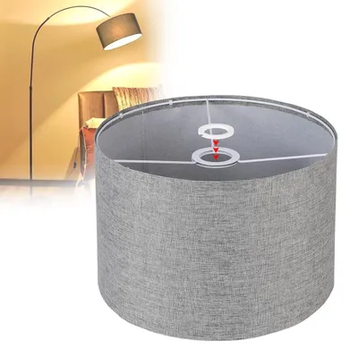 Image de Abat-jour en tissu, dimensions : hauteur 20 cm, diamètre 30 cm, compatible avec les culots E14/E27, couleur : gris
