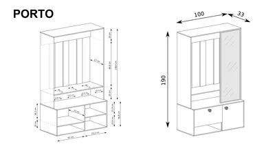 Produktbild von Minio, Garderobenset "PORTO", Garderobe, 100 cm, mit Spiegel, Graphite Farbe