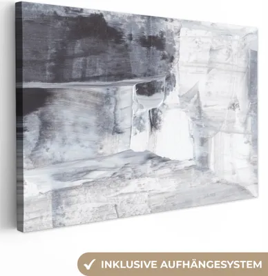 Produktbild von MuchoWow® - Leinwandbilder - Kunst - Farbe - Weiß - Schwarz - Grau, Wandbild, Wanddeko Bilder Wohnzimmer, 120x80cm