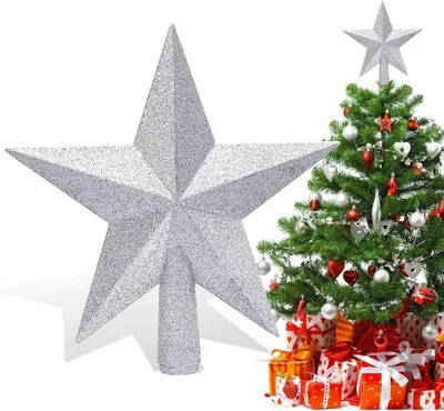 Weihnachtsbaumspitze 20 cm, Silber, Stern, Kunststoff, glänzend
