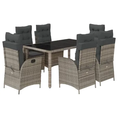 Produktbild von 7-tlg. Garten-Essgruppe mit Kissen Grau Poly Rattan