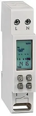 Image de Horloge hebdomadaire Commutateur de relais, numérique, LCD, CA 220 à 240 V, 16 A, rail DIN 17,5 mm - 1 module. - Legrand 003710.