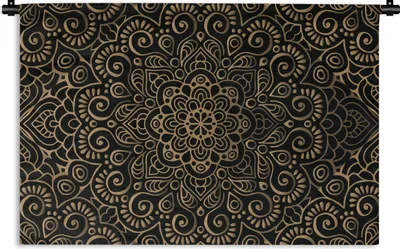 Produktbild von MuchoWow® Wandteppich Wandbehang Goldenes Muster auf schwarzem Hintergrund 120x80 cm Tapisserie Dekoration Wandtuch - Wanddekorationen - Wandtücher