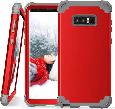 Produktbild von Galaxy Note 8 Hülle, LaimTop Heavy Duty 3 in 1 Hybrid Hart PC Flexibel TPU Silikon Stossfest Kratzfest Tasche Schutzhülle für Samsung Galaxy Note 8 Rot