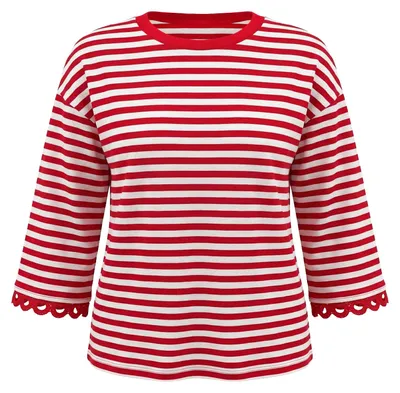 Produktbild von Damen Bluse Rot Gr. L mit klassischem Rundhalsausschnitt und Dreiviertelärmeln