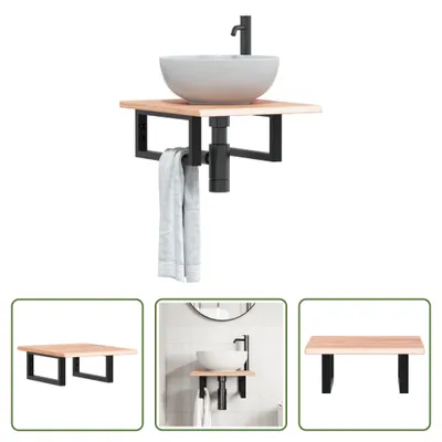 Produktbild von The Living Store Waschtischplatte mit Halterung Stahl und Massivholz Eiche