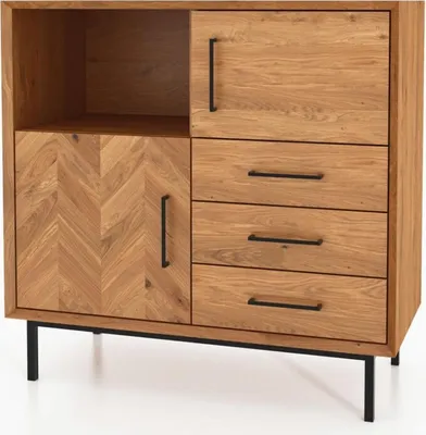 Produktbild von Kommode Seiba Wildeiche massiv 97x45x95 Fischgrät 2 Türen 3 Schubladen 1 Fach