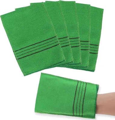 Produktbild von 5-teilige asiatische Peeling-Handschuhe doppelseitig koreanische Schrubben Waschlappen Italien-Handtuch zum Entfernen abgestorbener Haut Hornhaut Schrubber Dusch-Peeling-Handschuh Badezubehör (Grün)