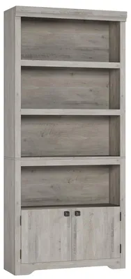 Produktbild von Bücherregal mit 5 Einlegeböden und Türen, Breite 80 cm (Modell W800), schwarzer MDF-Schrank für Büros, strukturiert