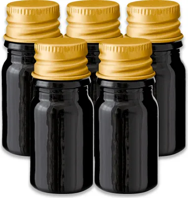 Produktbild von 5x Glasflasche schwarz 5 ml mit goldenem Schraubverschluss Miniflasche