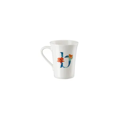 Imagen del producto de Taza con asa de la colección "Flower Alphabet" de Hutschenreuther, con el diseño de la letra "B" y la flor begonía. Código: 02048-727381-15505