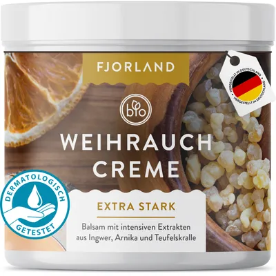 Produktbild von FJORLAND® Weihrauchcreme extra stark 200 ml - Weihrauch-Salbe hochdosiert zur Unterstützung - Angenehmens Auftragen