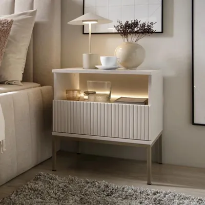 Produktbild von Nachttisch Lagos mit Metallfüßen in Farbton Cashmere + LED-Beleuchtung