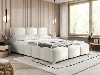 Produktbild von FurniDe24 Polsterbett Big 180x200 cm - Bett 180x200, Polsterbett mit Bettkasten & Lattenrost - Bouclé-Stoff - Bett Creme (Lambi 8)