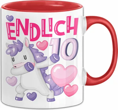 Produktbild von 10. Geburtstag Geschenk Tasse Becher Mädchen Einhorn Geburtstagsgeschenk Tochter Endlich 10 (Rot)