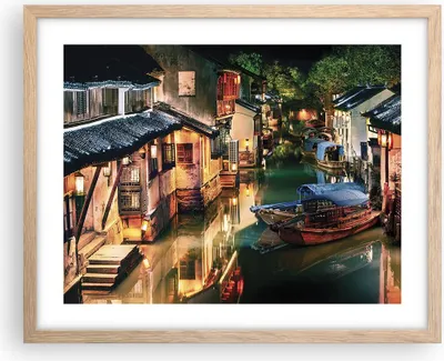 Produktbild von Gerahmtes Poster - Rahmen in heller Eiche - Chinesisch Stadt Nacht - 50x40 cm - Wand Bild - Wanddeko - Wandbilder - Kunstposter - Wandposter - Bilderrahmen - Bilder - Kunstdruck - P2NAA50x40-4657