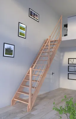 Produktbild von Holztreppe Rhodos in gerader Ausführung-Buche-Holz-Holz Design Geländer-links-mit Setzstufen